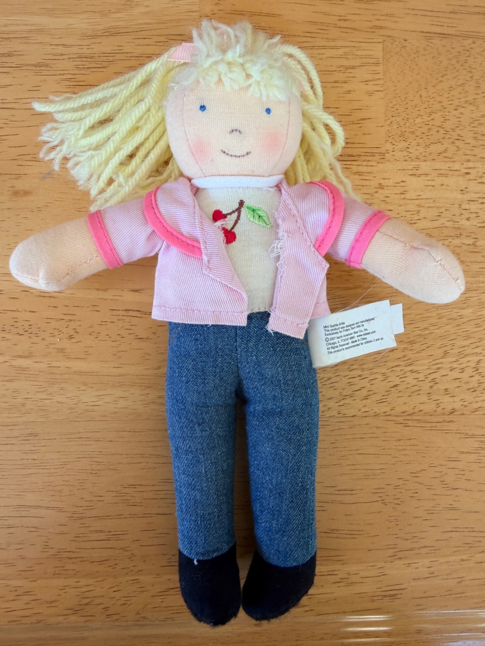 Pottery Barn Kids Blonde Yarn Hair Doll in Pink Jacket and Blue Jeans